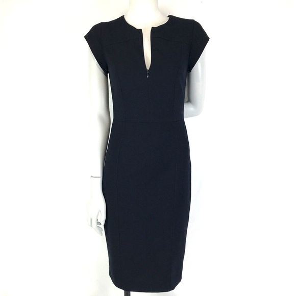 VERONIKA MAINE • Stretch Suit Zip Neck Pencil Dress in Black - Picture 15 of 16